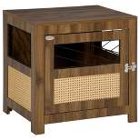 PawHut Dog Crate Furniture with Soft Cushion, Dog Crate End Table with Rattan Decoration, Dog Kennel Furniture Indoors, Walnut