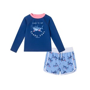Andy & Evan  Toddler  Navy Shark Graphic Rashguard Set - 1 of 4