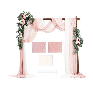 VEVOR Artificial Wedding Arch Flowers Kit, Pink Wedding Arch Flowers with Drapes Kit (5Pcs) - 2Pcs Floral Arrangement, 3Pcs Sheer Drapes,Multicolored - 1 of 4