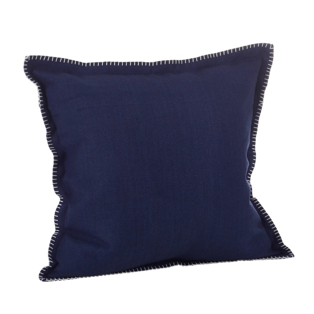 Photos - Pillow 20"x20" Whip Stitched Flange Design Throw  Navy - Saro Lifestyle