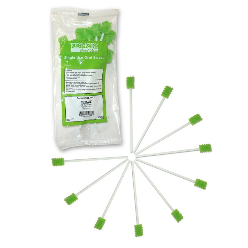 Toothette Plus 6 Inch Length Oral Swab with Green Foam Tip 6072, 10 Ct, 1 of 4