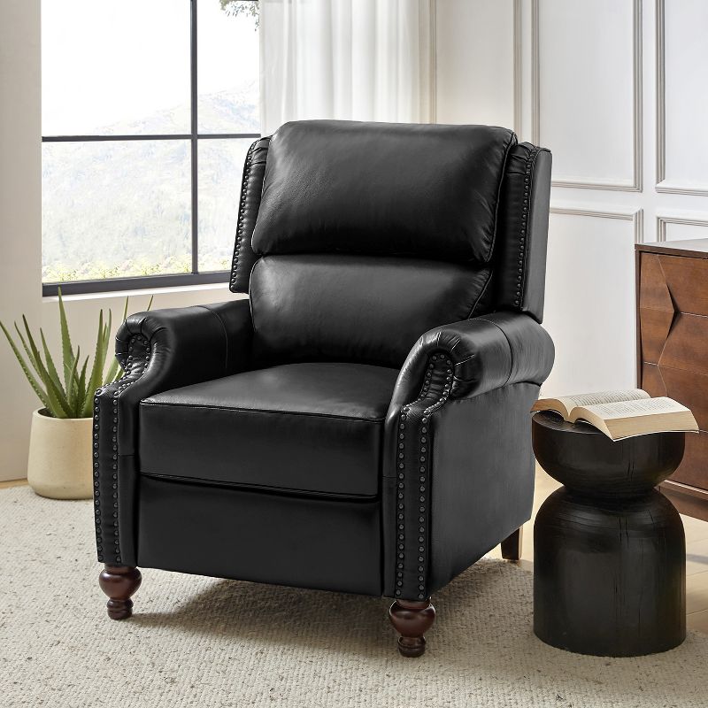 Elisabete Modern Wingback Genuine Leather Recliner with Vintage Nail Head Trim for Living Room and Bedroom  | ARTFUL LIVING DESIGN, 2 of 11