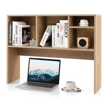 Costway Computer Desktop Bookcase Countertop Storage Bookshelf Organizer with 4 Cubbies Natural/White