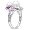 EVERLY JEWELRY | Sterling Silver White Cultured Freshwater Pearl Ring with Amethyst, Created Pink and White Sapphire, and Rose de France - 2 of 4