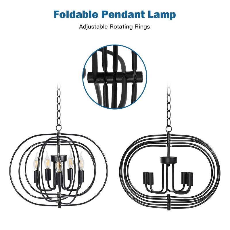 Tangkula Foldable Pendant Lighting, Industrial Vintage Metal Spherical Rustic Chandelier Hanging Cage Globe Ceiling Light Fixture, 5 of 11