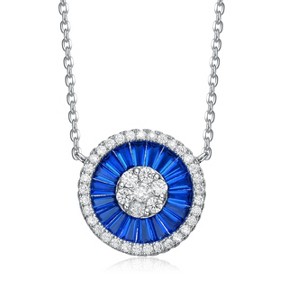 Guili Sterling Silver Rhodium-Plated Pendant Necklace with Round CZ in Purple or Blue—An Elegant Accent to Elevate Any Look. - 1 of 4