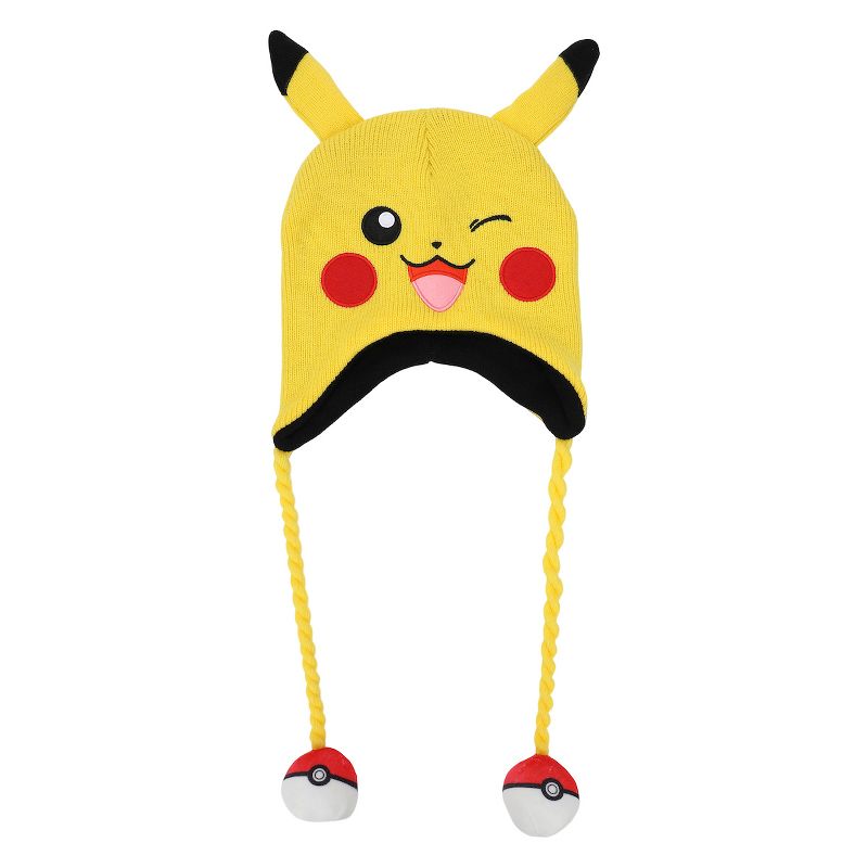 Pokemon Pikachu Laplander Hat With Fleece Pokeball Tassels, 1 of 6