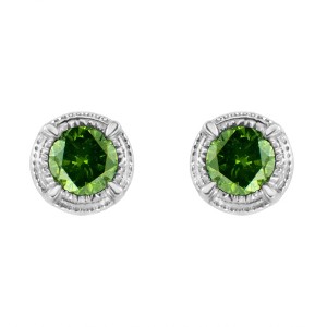 Silver Treated Colored Diamond Modern 4-Prong Solitaire Milgrain Stud Earrings - 1 of 4