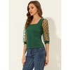 INSPIRE CHIC Women's Retro Square Neck Slim Fit Semi Sheer 3/4 Mesh Sleeve Top - 3 of 4