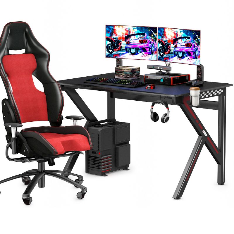 Costway Gaming Desk Gamers Computer Table E-Sports K-Shaped W/ Cup Holder Hook Home New, 2 of 9