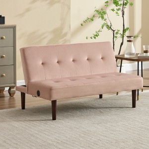 Racxily Foldable Sofa Bed, Flannel Upholstered Adjustable Back Sofas, Recliner Futon Couch with Charging Port for Living Room - 1 of 4