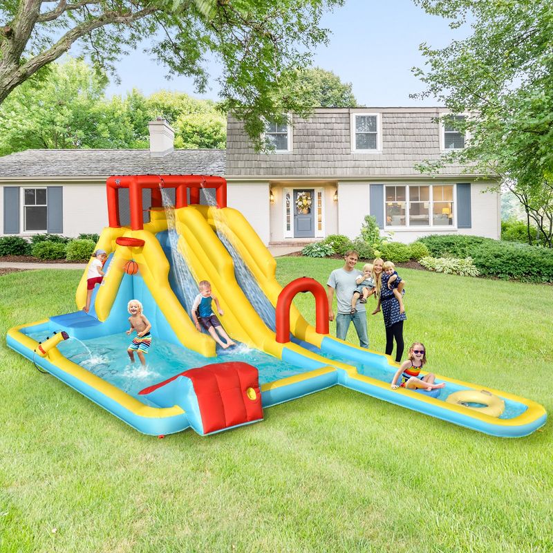 Costway 7 in 1 Inflatable Dual Slide Water Park Climbing Bouncer, 2 of 11