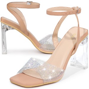 Allegra K Women's Rhinestone Clear Heeled Ankle Strap Sandals - 1 of 4