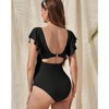 Coolmee Women Maternity Cutout Slimming Tummy Control V Neck Wrap Loose Ruffled Short Sleeve Belly-Covering One Piece Swimsuit - 4 of 4