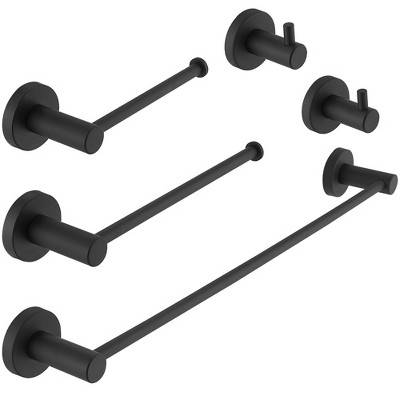 BWE 5-Piece Bath Hardware with Towel Bar Towel Hook Toilet Paper Holder and Towel Ring Set