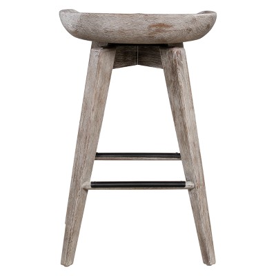Barnwood Wire-Brush Swivel Backless Counter Stool, 29" Height