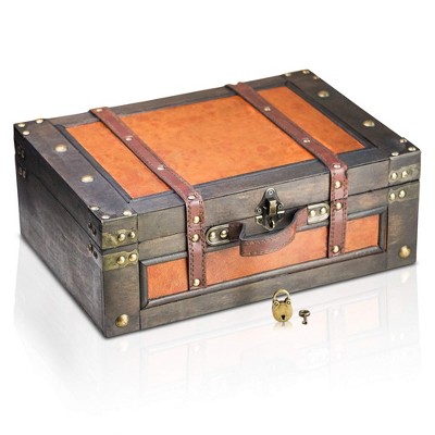 Handmade Vintage Wooden Treasure Chest with Brass Lock