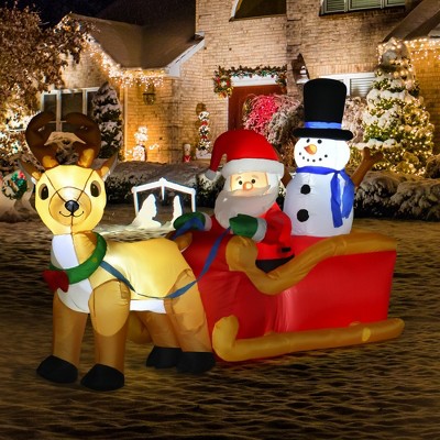 Whisen 6.5FT Long Christmas Inflatables Outdoor Decorations Santa Claus on Sleigh, Reindeer and Snowman with LED Lights - Red