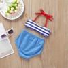 MyKids-USA Baby Girl Striped Pattern Bow Tie Design Belted Tops Combo Shorts Swimwear - 2 of 4