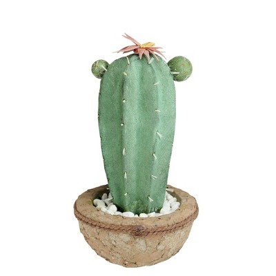 Northlight 13.75" Flowering Cactus Artificial Potted Plant - Green/Brown