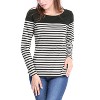 INSPIRE CHIC Women's Color Block Round Neck Long Sleeves Striped Basic T-Shirt - 3 of 4