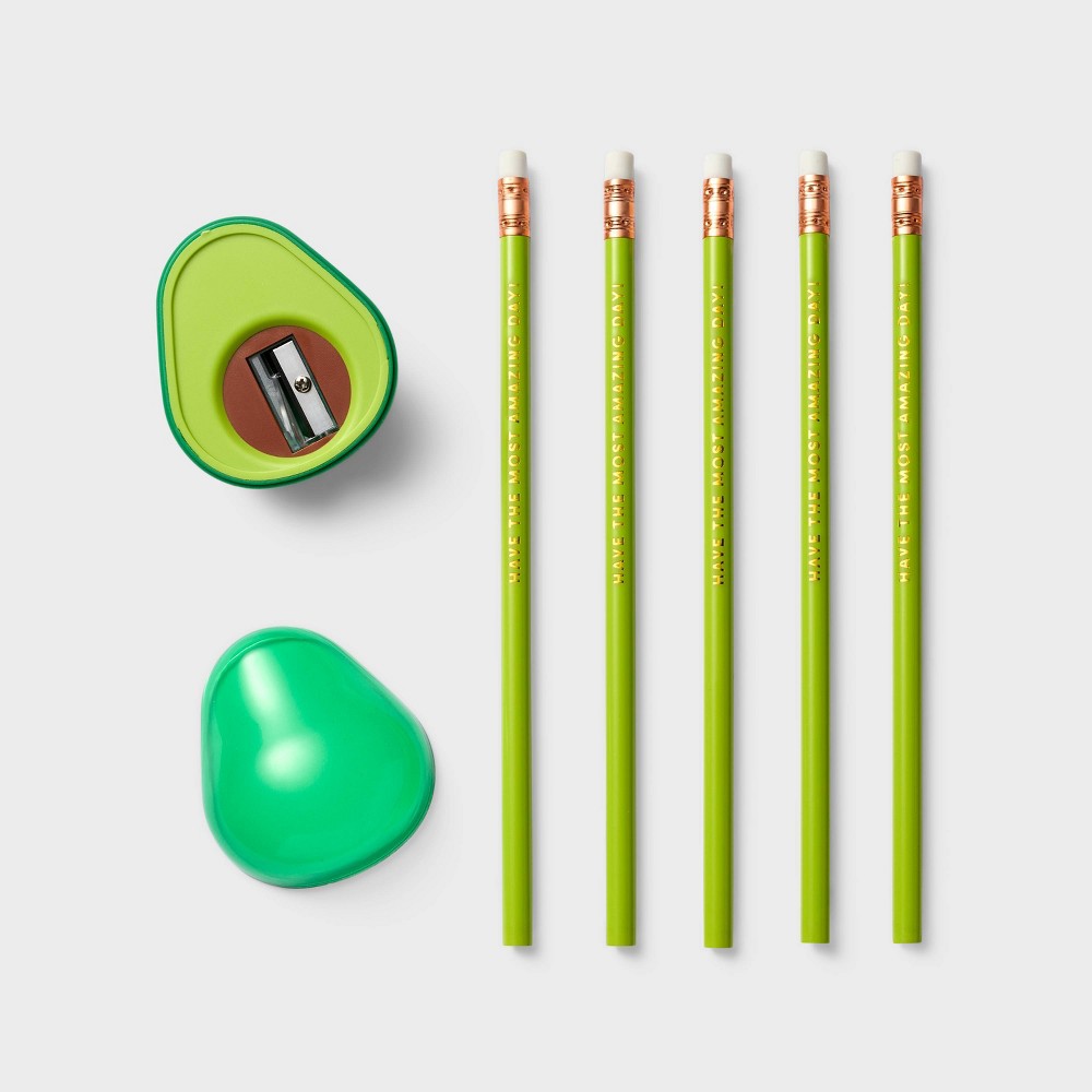 5ct Pencils with Avocado Shaped Pencil Sharpener - Tabitha Brown for Target