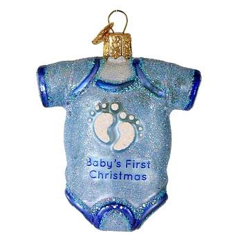 Old World Christmas 3.25 In Blue Baby Onesie Infant Dress Tree Ornaments