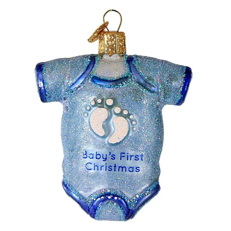 Old World Christmas 3.25 In Blue Baby Onesie Infant Dress Tree Ornaments, 1 of 4