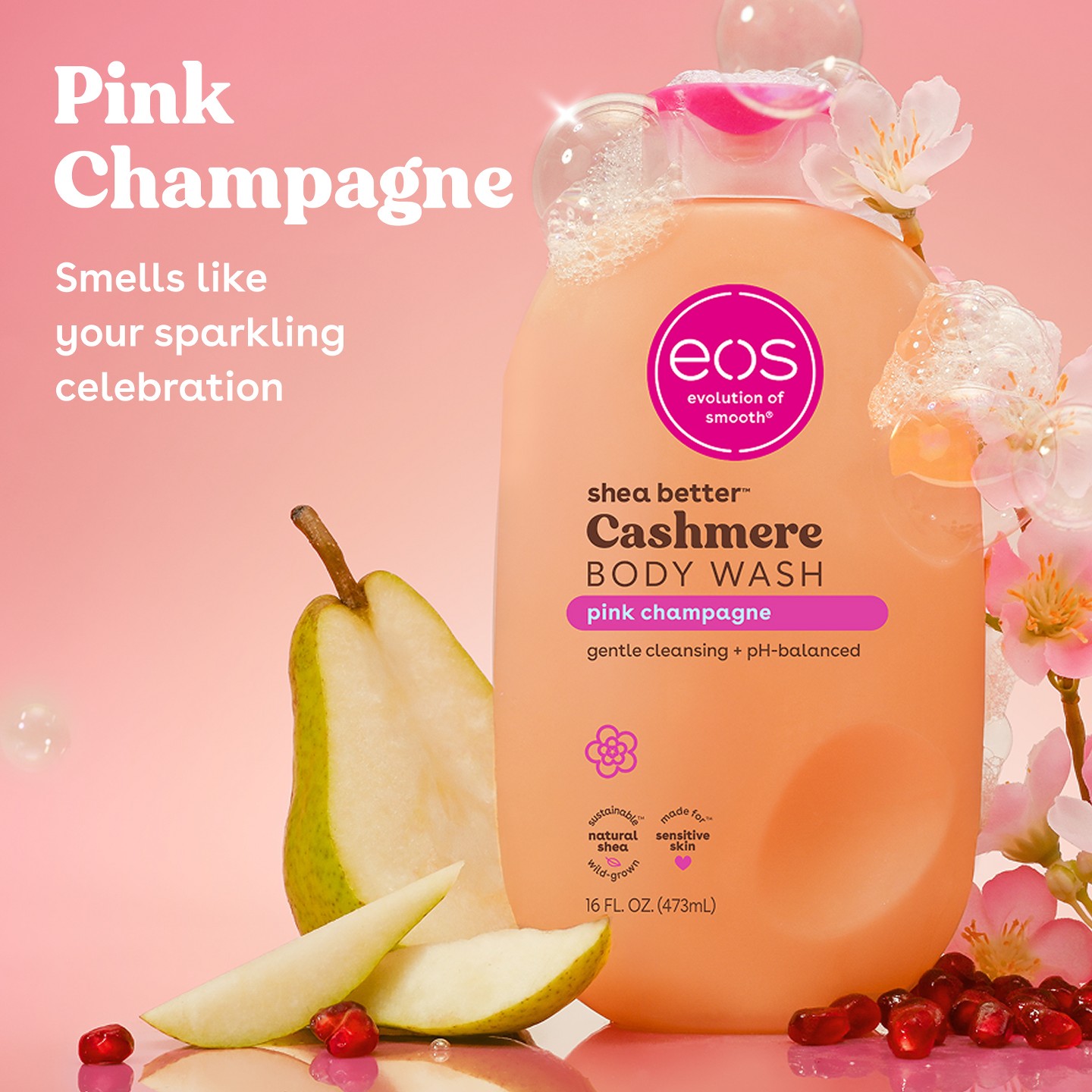 Гель для душа eos Shea Better Cashmere, Pink Champagne, 16 fl oz, цвет: Розовый — фото 2
