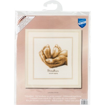 Vervaco Counted Cross Stitch Kit 7.75"X6.5"-Little Feet Record On Aida (18 Count)