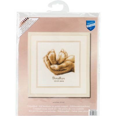 Vervaco Counted Cross Stitch Kit 7.75"X6.5"-Little Feet Record On Aida