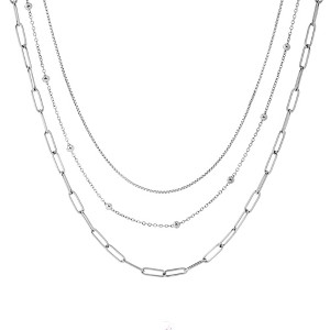 Layered Chain Necklace for Women by Ginger Lyne Gold Stainless Steel Box Bead and Paperclip Chains - 1 of 4