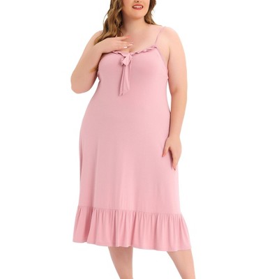 Agnes Orinda Women's Plus Size Nightgown Ruffle Hem Comfy Adjustable Strap Sleepdress