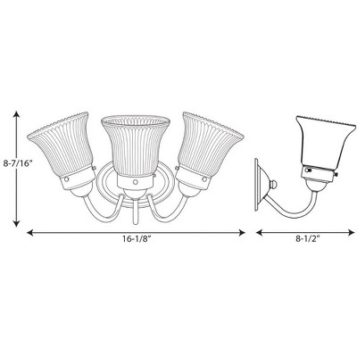 Brushed Nickel 3-Light Bath & Vanity Fixture with Fluted Glass Shades