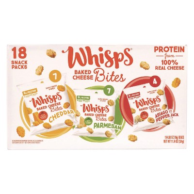 Whisps Baked Cheese Bites Variety Snack Packs, Assorted Flavors - Case of 18 - 0.63 oz