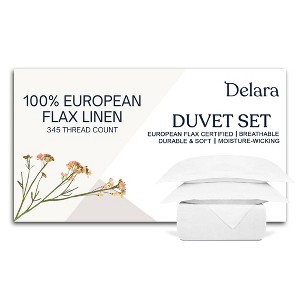Delara 100% European Flax Linen Duvet Cover Set, Ultra Soft Smooth & Breathable with 8 Internal Ties - 1 of 4