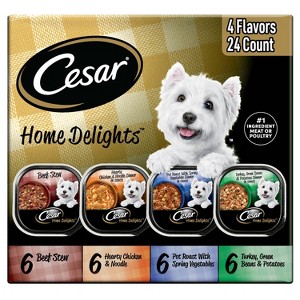 Cesar Home Delights Chicken, Potato, Turkey, Vegetable, Beef and Gravy Flavor Variety Pack Small Breed Wet Dog Food - 3.5oz/24ct - 1 of 4