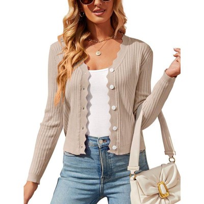 Coolmee Women's Cropped Cardigan Knit ShrugsTops V Neck Button Down Sweaters