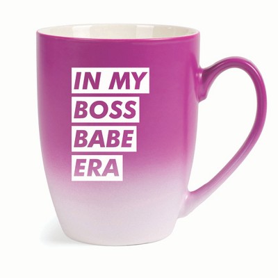 Elanze Designs In My Boss Babe Era Two Toned Ombre Matte 10 ounce New Bone China Coffee Tea Cup Mug For Your Favorite Morning Brew, Pink and White