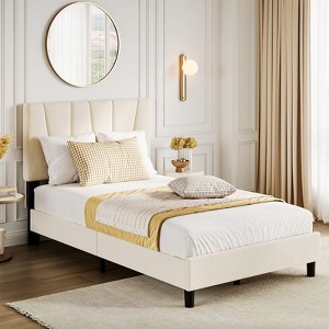 homfan Four Size Bed Frame with Adjustable Headboard, Linen Upholstered Platform Bed Frame with Strong Wooden Slats, No Box Spring Needed - 1 of 4
