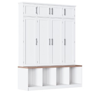 Dexmalle FarmhouseHall Tree with 4 Hidden Hanging Hooks,White - 1 of 4
