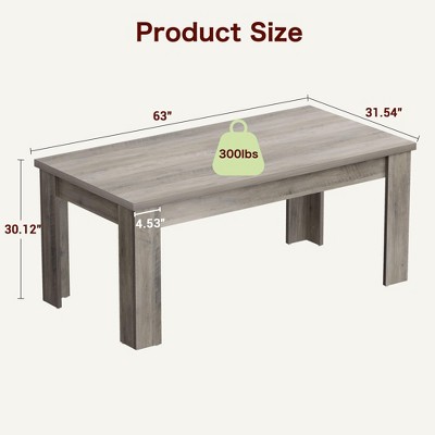 63" Gray MDF Rectangular Farmhouse Dining Table for 4-6