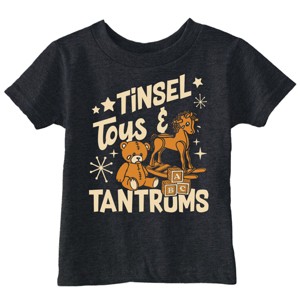 Toddler Funny T Shirts Tinsel Toys And Tantrums Sarcastic Christmas Graphic Novelty Tee For Young Kids - Crazy Dog Toddler T Shirt Gift For Christmas - 1 of 4