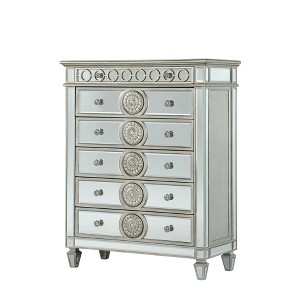 44" Varian Chest Mirrored - Acme Furniture: Glam Bedroom Storage, 5 Drawers, Silver Trim - 1 of 4