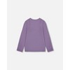 Deux par Deux Girl Organic Cotton Jersey Top Purple Gray with Owl - 3 of 4