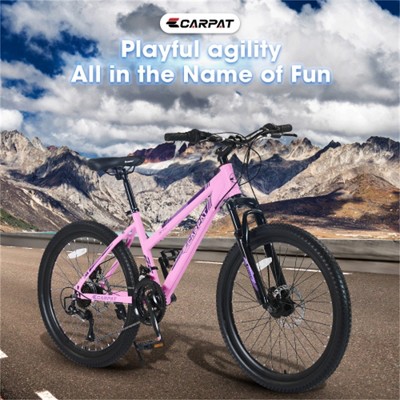 YONWAY 24 inch Mountain Bike, Shimano 21 Speeds with Dual Disc Brakes and 100mm Front Suspension for Teenagers Girls Women