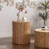 NicBex Modern Cylinder Coffee Table Set of 2 with Vertical Texture Relief Design for Living Room, Natural - 3 of 4