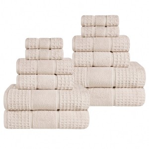 Zero Twist Cotton Waffle Honeycomb Medium Weight Bathroom Towel Set by Blue Nile Mills - 1 of 4