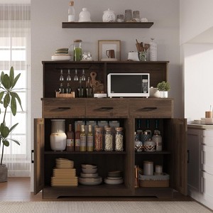 47.2" Sideboard with Storage, Wooden Large Storage Cabinet with 3 Doors, 3 Drawers and 1 Countertop, Suitable for Dining Room, Living Room - 1 of 4
