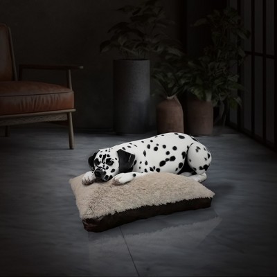 Taupe and Brown Faux Leather Bolster Dog Bed with Removable Cover